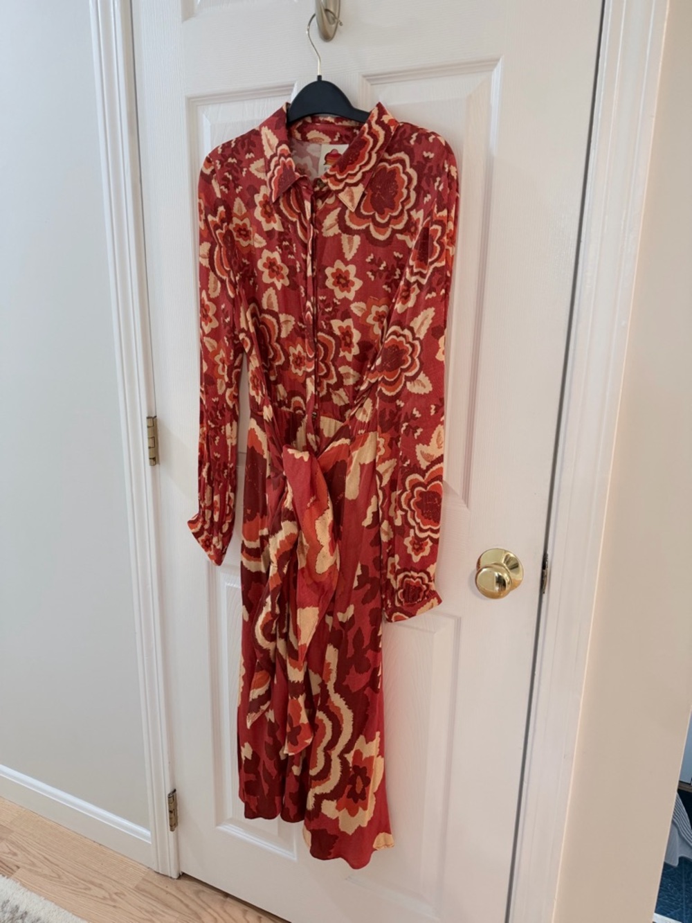 Anthropologie FARM Rio Long-Sleeve Tie-Waist Midi Dress - Picture 4 of 9